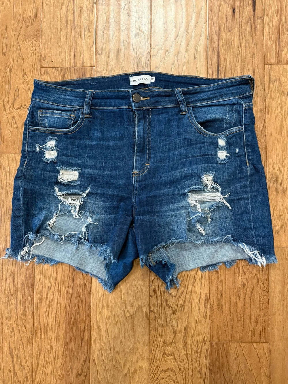 Ms. Cello Distressed Dark Blue Denim Shorts- 1X